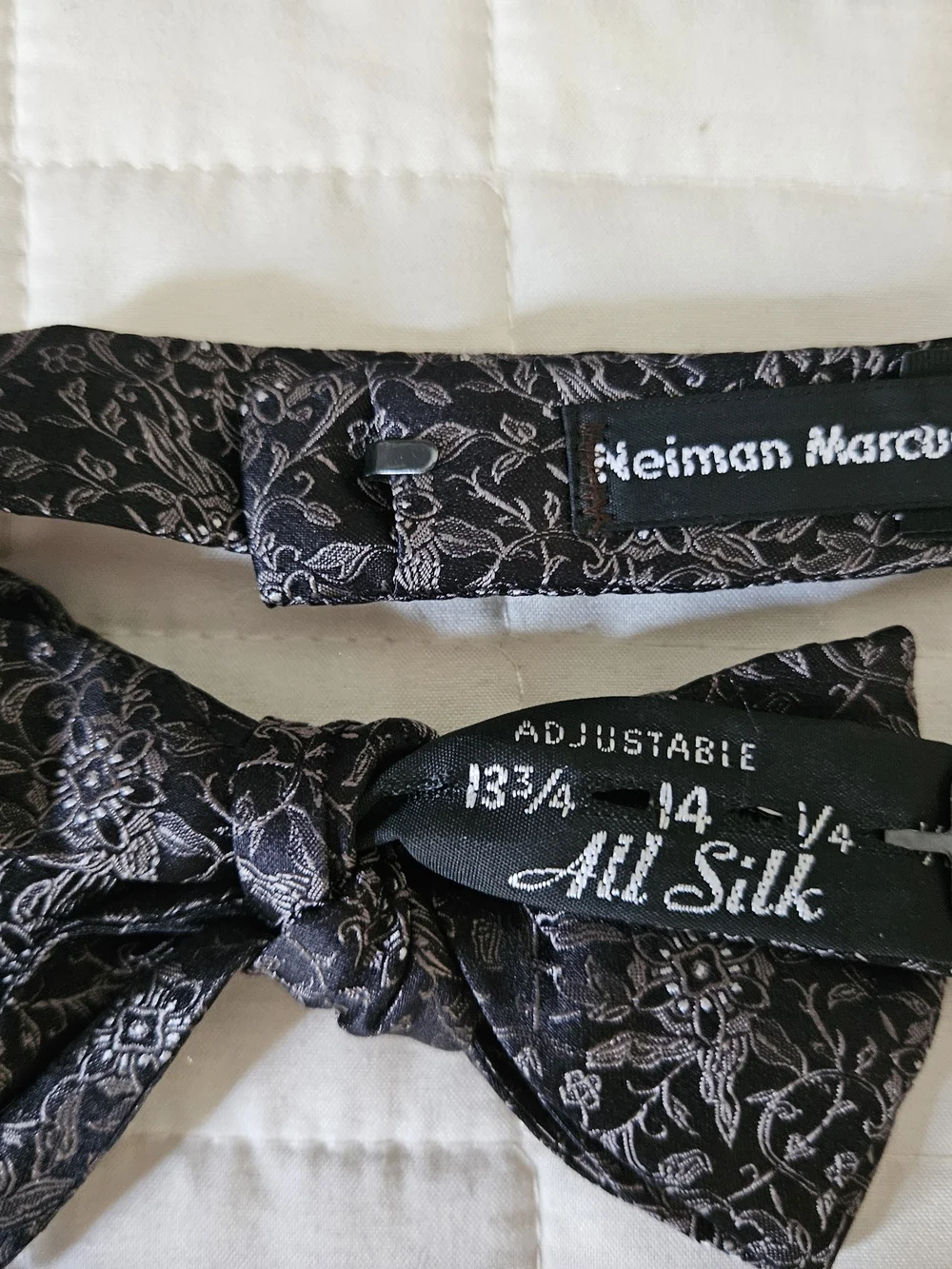 Neiman Marcus Vintage Black Floral Cummerbund and Bow Tie Set